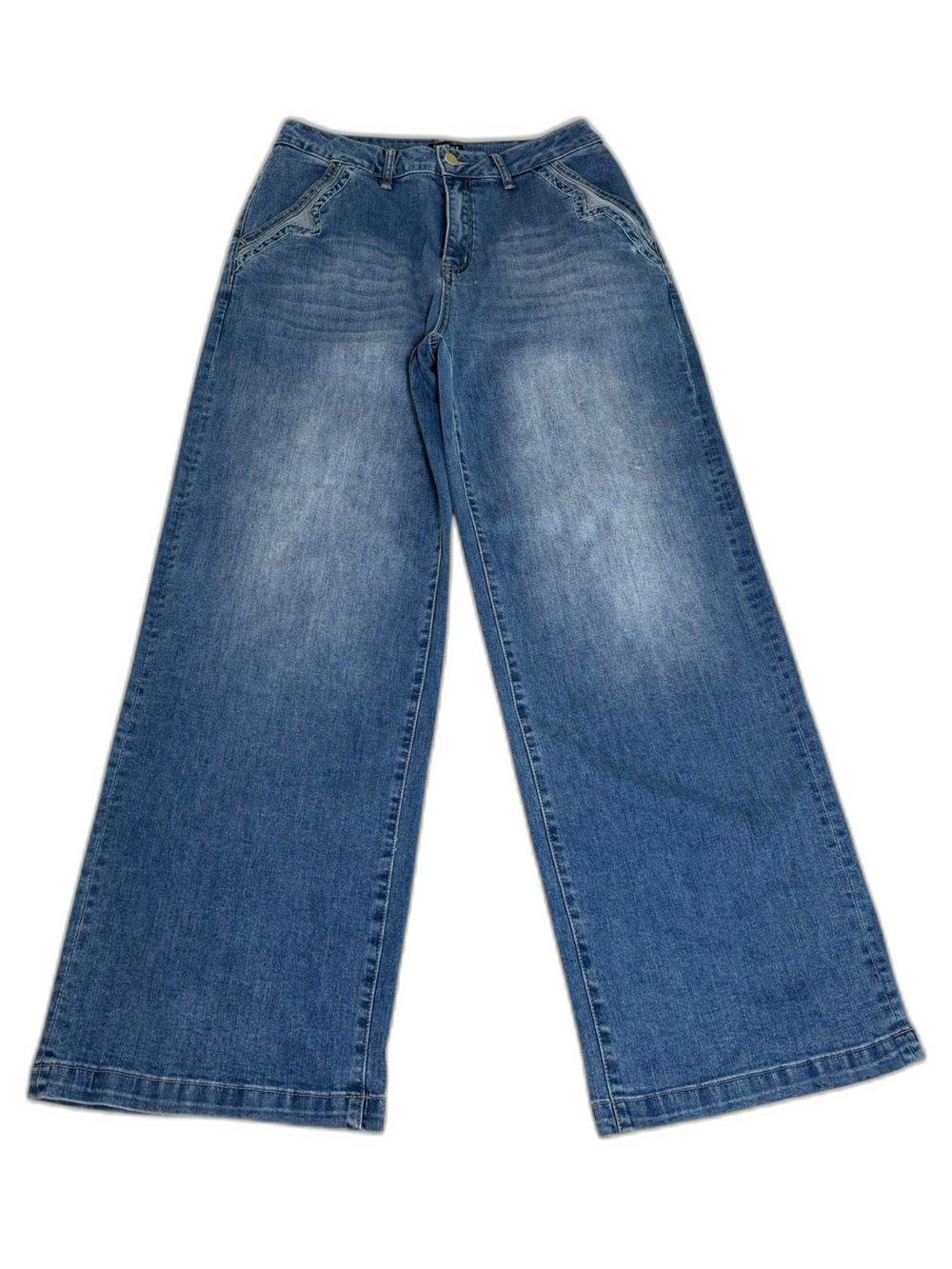Flamingals Wide-Leg Women's Blue Denim Jeans - Flare Fit with embellished detail